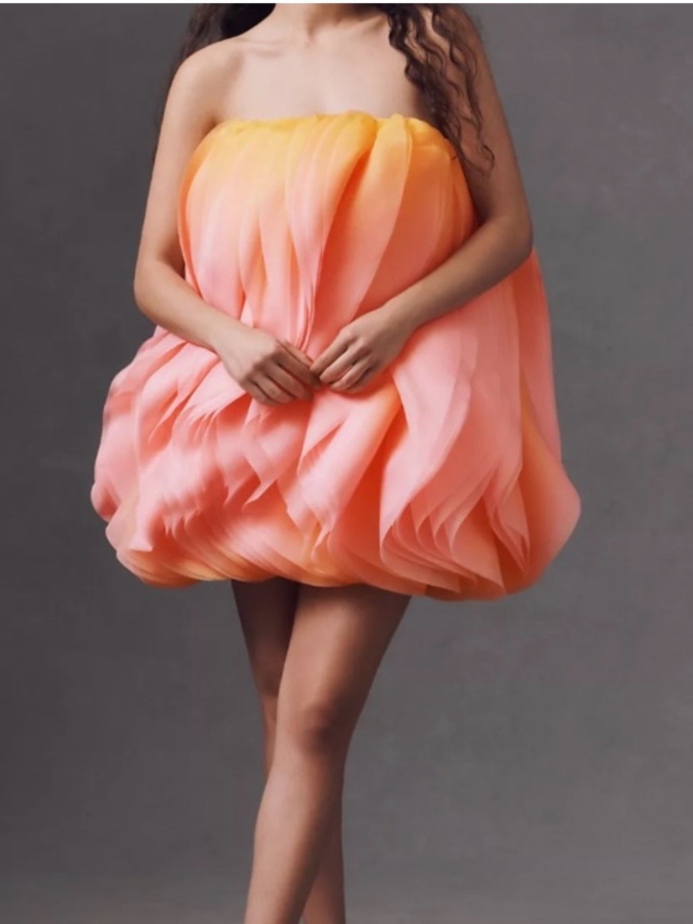 STUNNING unique Acler Peach to Coral Strapless Bubble Mini Dress- prom/ wedding